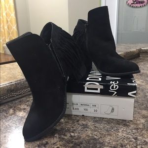 Black fringe ankle boots